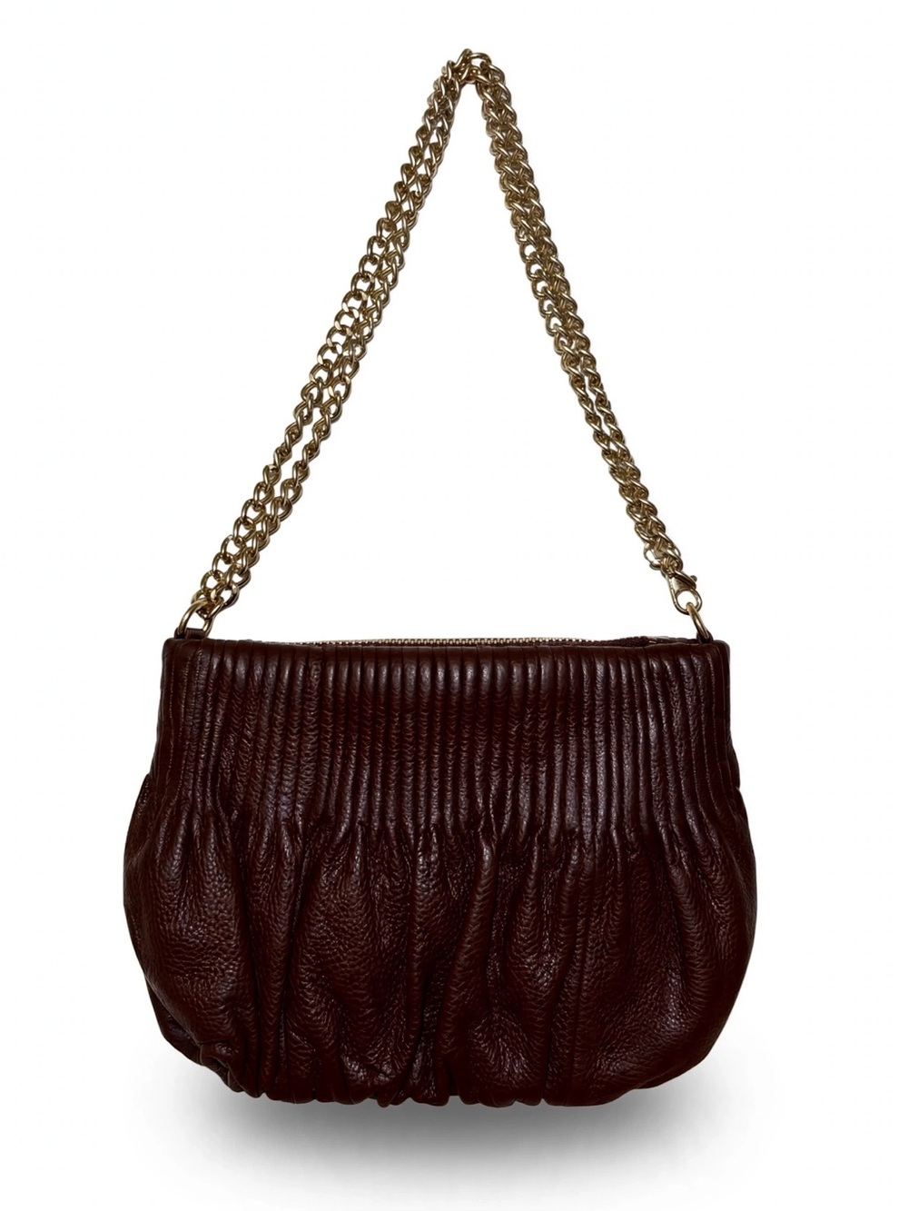 Bodhi Chocolate Brown Pleated Pebbled Leather Gold Chain Mini Crossbody NWOT